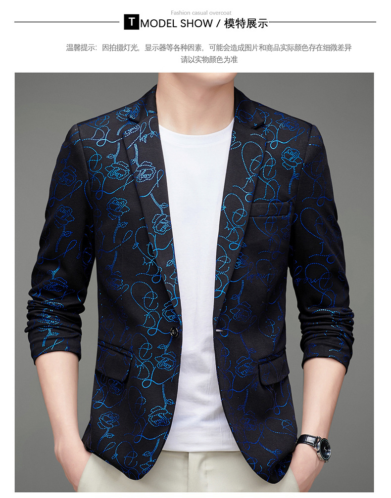 2021西装男士春秋季中青年西服修身韩版印花外套高端时尚休闲男装