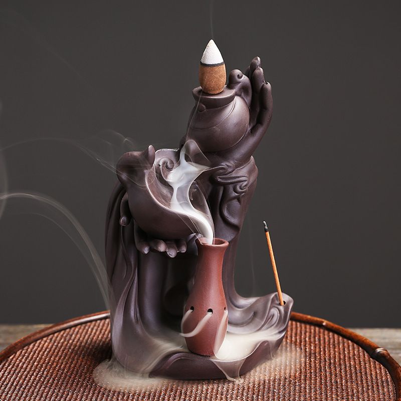 跨境紫砂檀香倒流香炉创意禅意佛手倒流香香薰炉家居摆件礼品批发