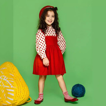 童装女童套装2024红色波点衬衫背带裙两件套儿童幼儿园服表演服