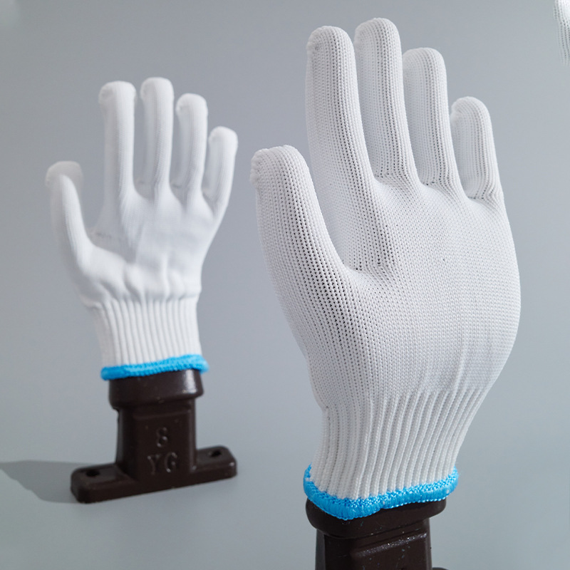 Nylon Gloves Ten Needle White Nylon Breathable Labor Protection White Gloves 600G Non-Slip Wear-Resistant Labor Protection Gloves Wholesale