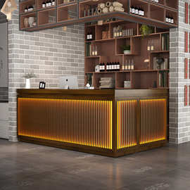 复古实木新古典中式吧台酒柜茶楼餐厅饭店养生足浴店铺弧形收银台