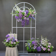 新款紫色系婚礼地排台路引花装饰路引成品布置订婚庆背景花艺