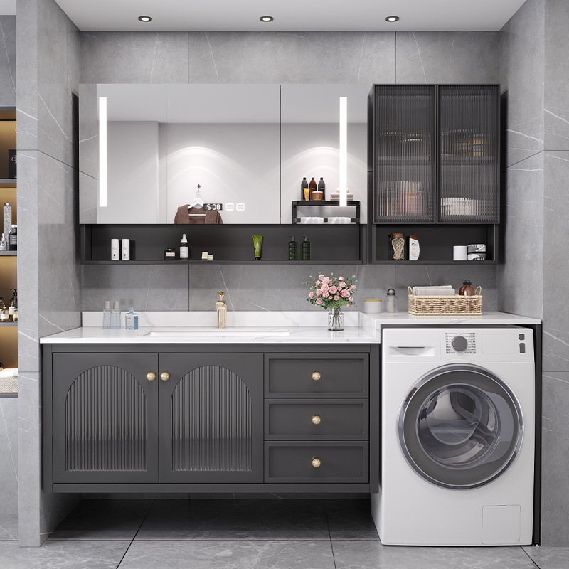 阳台滚筒洗衣机一体柜现代轻奢风岩板浴室柜组合智能卫生间洗漱台