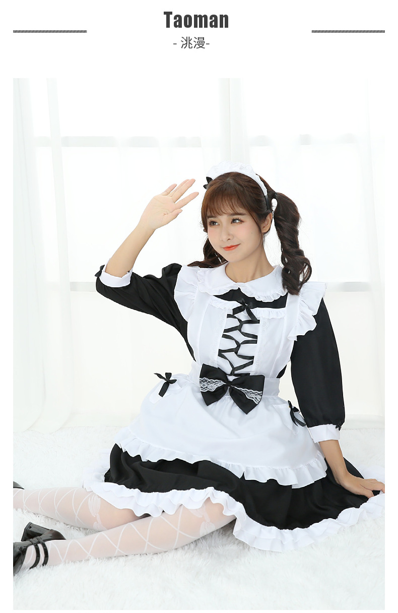 黑白女仆装软妹公主连衣裙女佣仆人cos套装日系中袖蝴蝶结洋装