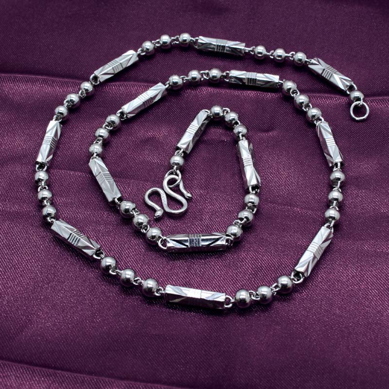 足银s925六角银项链批发男士纯银圆珠竹节银链子时尚霸气粗款银链