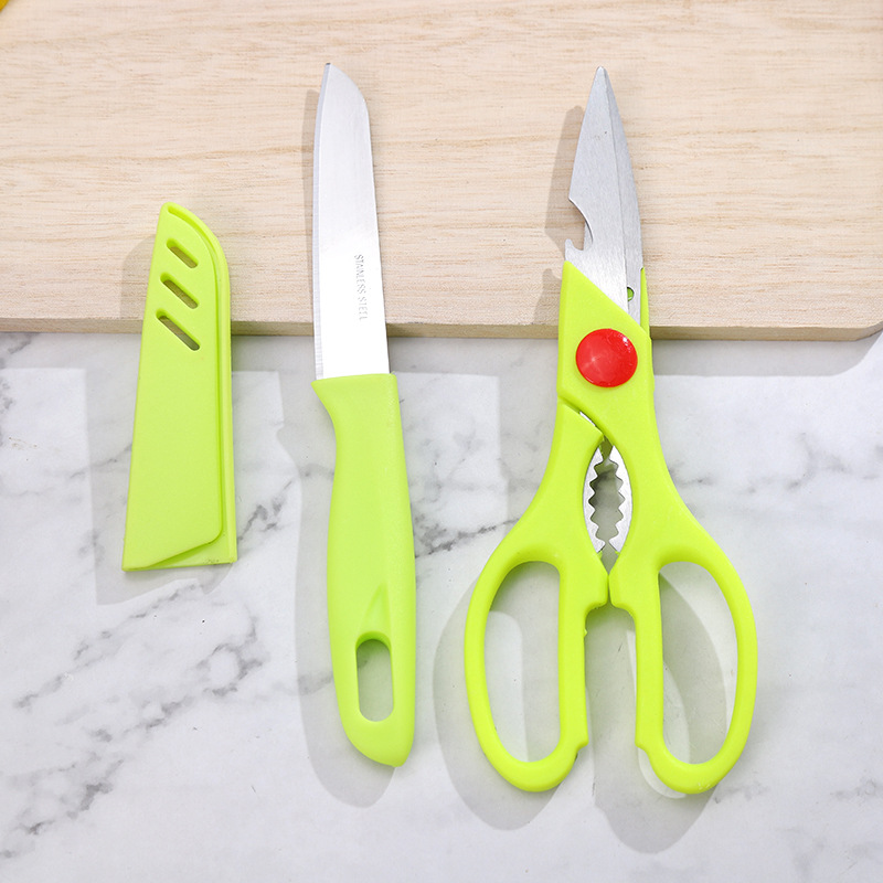 Knife Three-Piece Scissors Fruit Knife Ceramic Planer Household Kitchen Gadget Set Scissors Fruit Knife