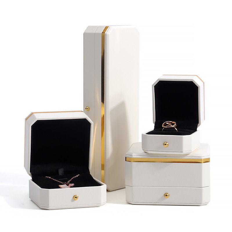 High-Grade Octagonal PU Leather Ring Box Jewelry Packaging Box Bracelet Box Necklace Pendant Box Earrings Jewelry Box