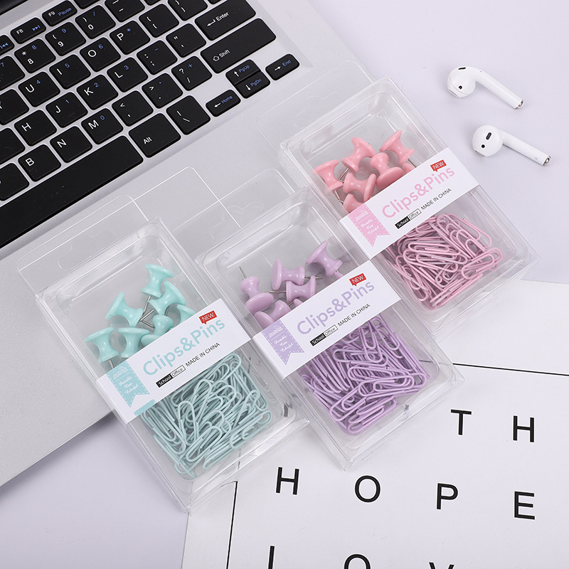 Students' Office Stationery Combination Suit Boxed Push Pin Magnetic Snap Macaron Color Large Small Size Clip Ball Nail