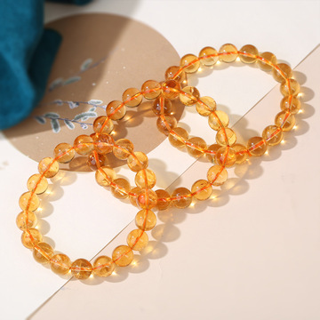 巴西天然黄水晶手链女生冰裂黄阿赛手串串珠单圈圆珠饰品批发巧恩