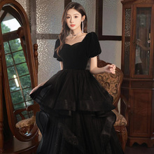 黑色晚礼服裙女2024新款轻奢小众学生成人礼艺考高级感优雅连衣裙