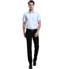 上海工厂男女衬衫蓝色平纹无口袋长短衬衫V领方领商务衬衣JPWY117