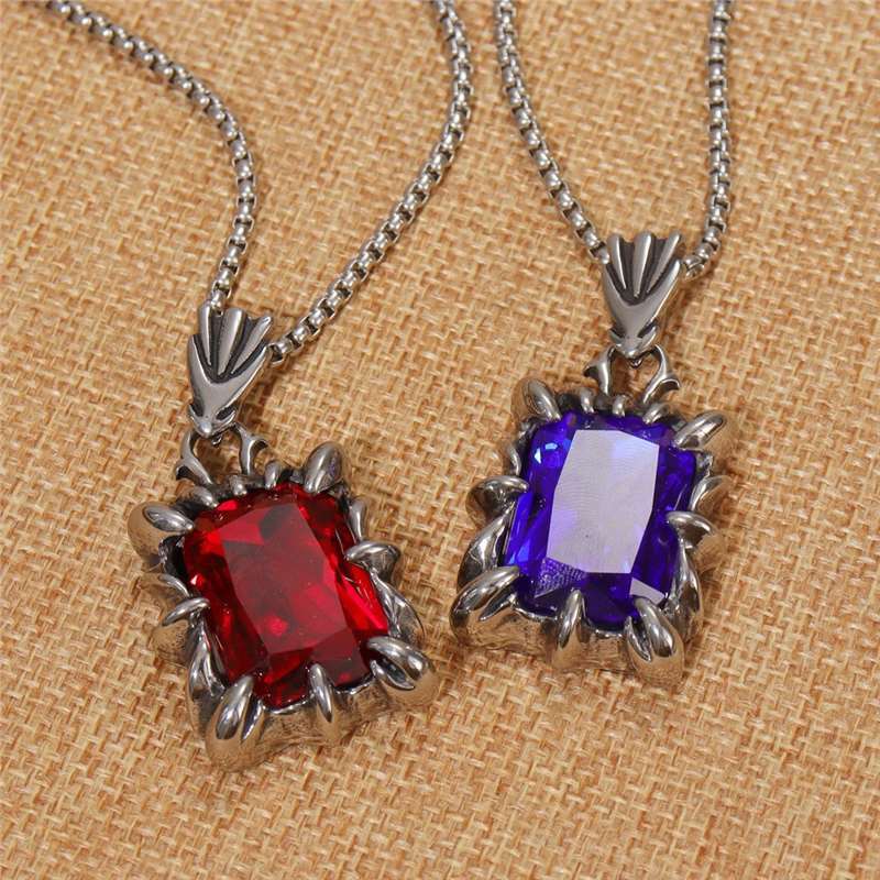 temu热卖欧美个性复古海洋之心长方牌宝石男士吊坠项链-阿里巴巴