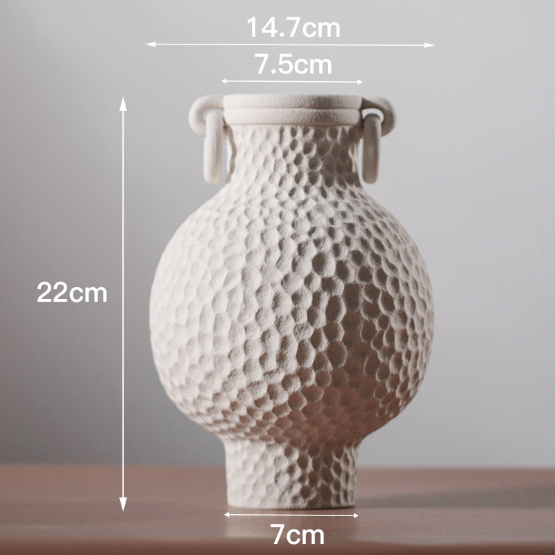 Chinese Retro Silent Style Ceramic White Vase Hydroponic Dried Flower Device Simple Hotel Flower Arrangement Decoration Creative Soft Ornaments