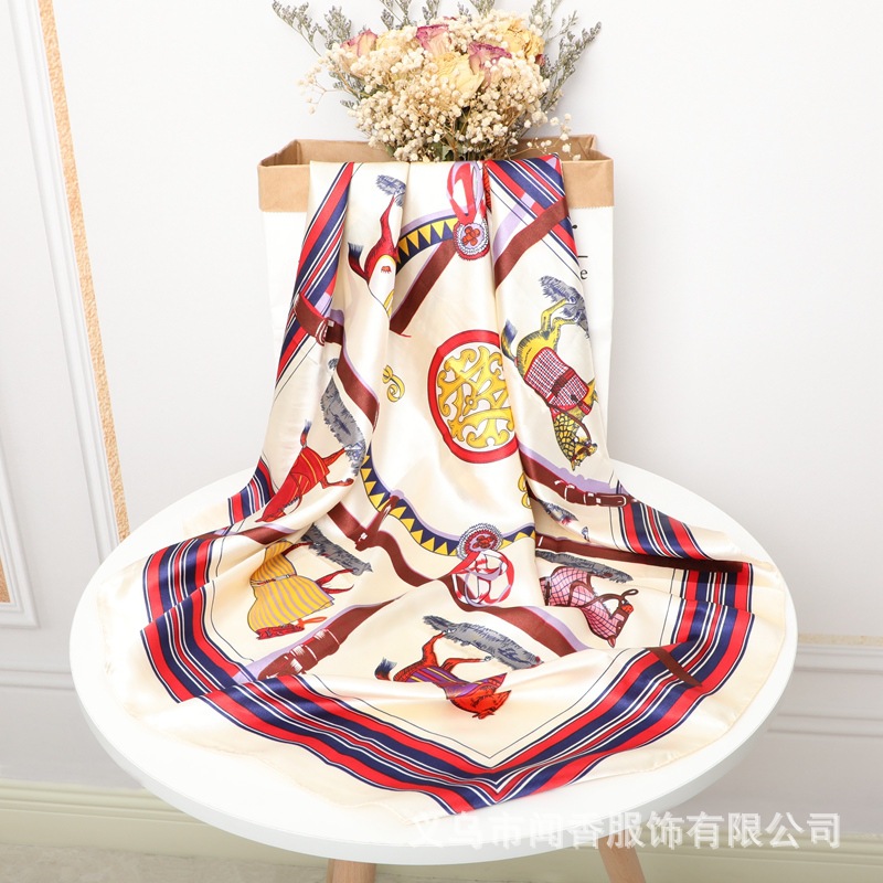 European and American Style Elegant Large Kerchief Fashionable Shawl Holiday Gift Scarf Silk Scarf