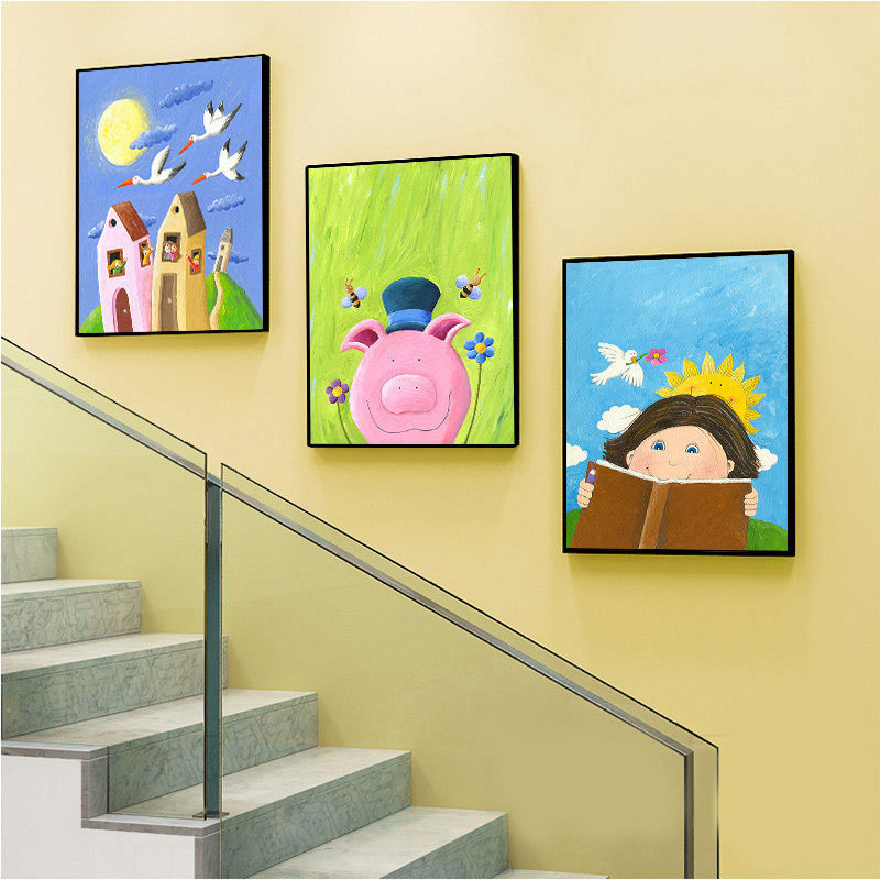 可爱温馨儿童房装饰画幼儿园卡通墙壁画婴儿卧室床头画男女孩挂画