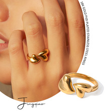 跨境专供不锈钢戒指女款镀金不掉色爱心戒指小众个性女士开口戒指