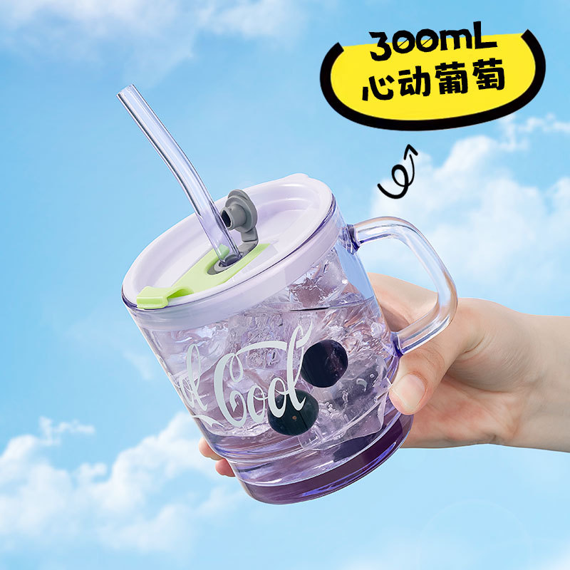 Household Glass Internet Celebrity Splash-Proof Cup Cup with Straw Water Cup Spill-Proof Cup Lid Coffee Cup Juice Cup Good-looking Cup