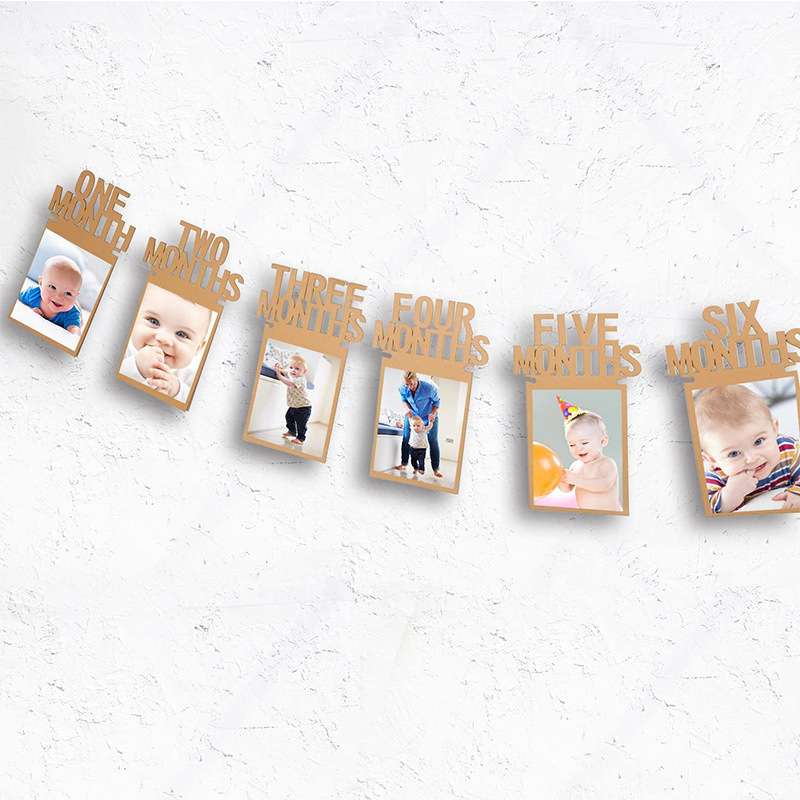 Birthday Party Photo Frame Hanging Flag Baby Full-Year Photo Flag Banner Party Decoration Glitter Paper Photo Latte Art