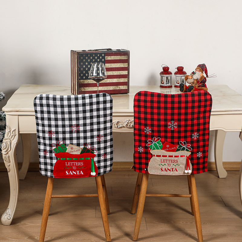 Cross-Border New Christmas Chair Cover Christmas Plaid Chair Cover Christmas Envelope Chair Cover Home Dining Table Decorations