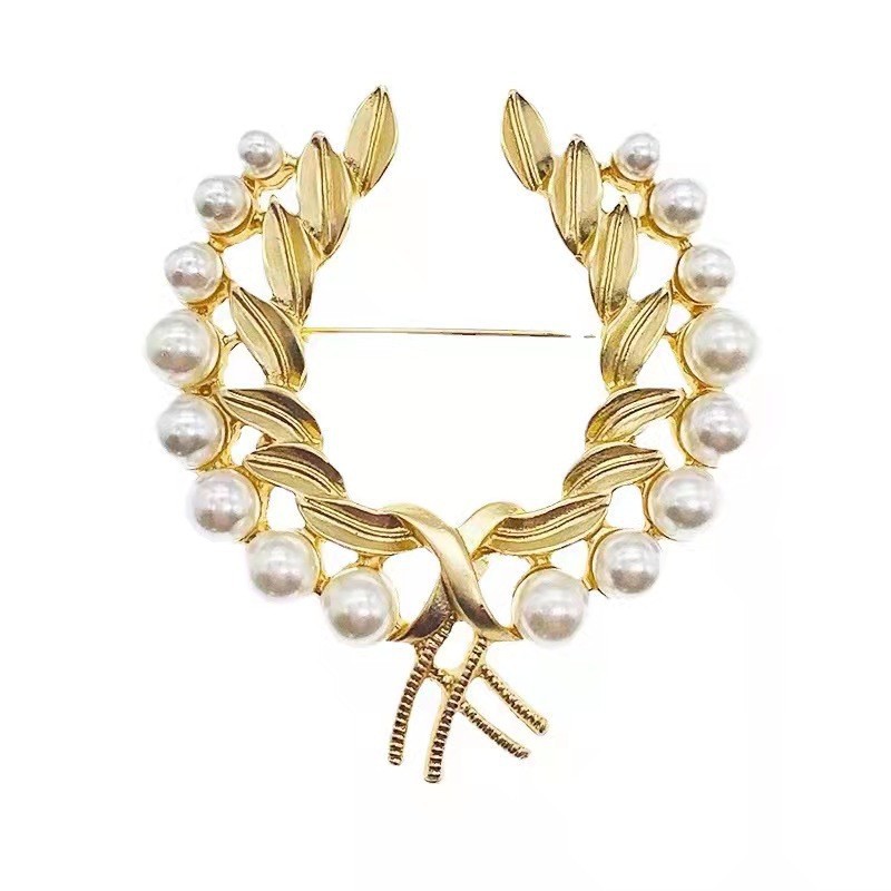 Vintage Pearl Ears of Wheat Brooch Women's High-Grade Silk Scarves Buckle Anti-Exposure All-Match Stylish Pin Corsage Clothing Accessories