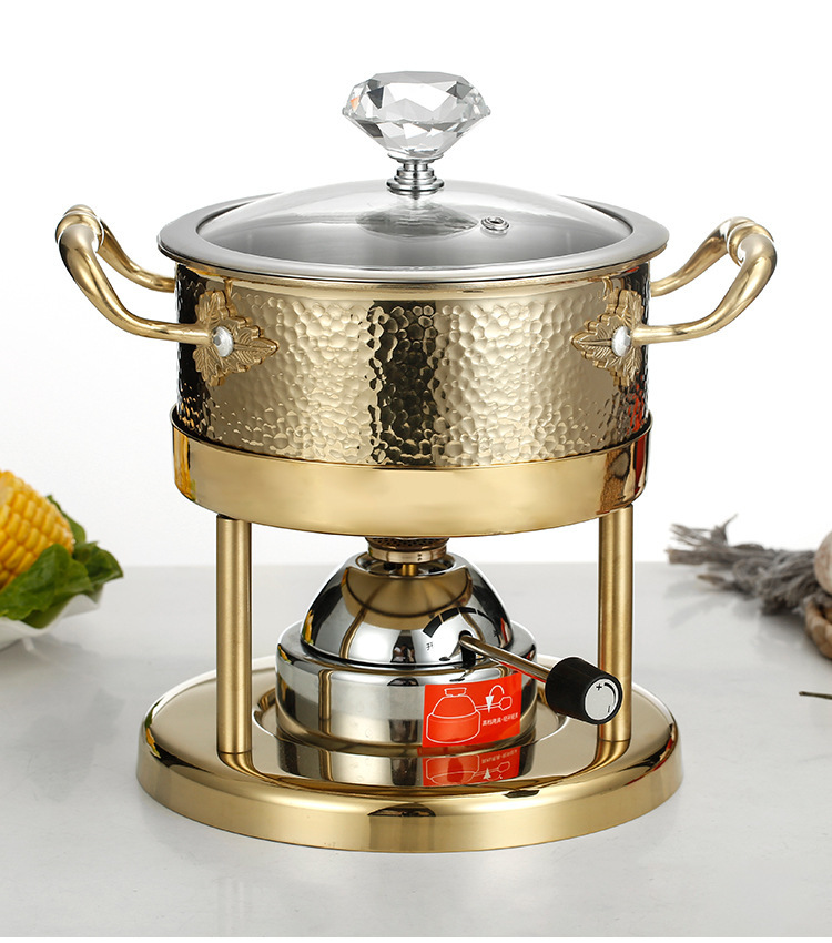充气单人小火锅商用燃气瓦斯炉金色迷你自助涮锅一人一锅火锅锅具