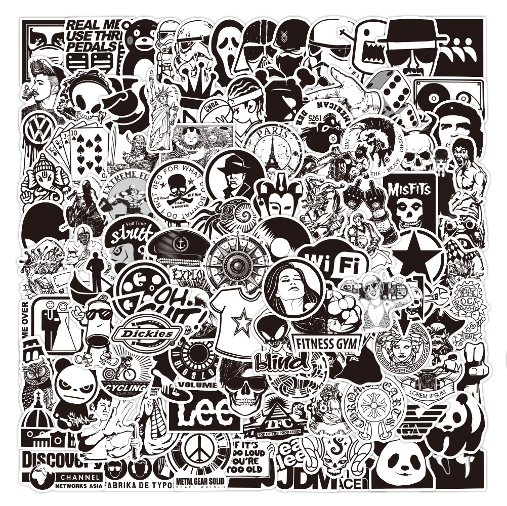 100-400张黑白欧美风哥特式涂鸦贴纸防水拉杆箱笔记本滑板贴纸