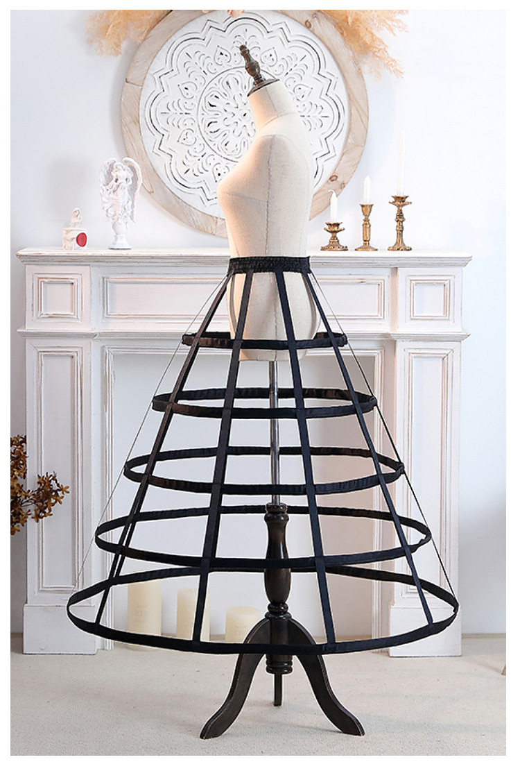 镂空鸟笼撑lolita鱼骨5钢圈暴力演出服裙撑钟形撑长款a字洋装黑白