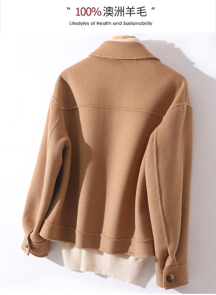 秋冬新款女娃娃领双面羊绒大衣小个子单排扣时尚短款羊毛呢子外套