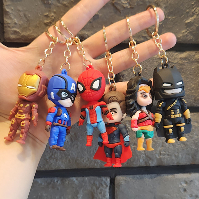 Creative Cartoon Avengers Keychain Three-Dimensional Iron Man Spider-Man American Superman Toy Bag Package Pendant