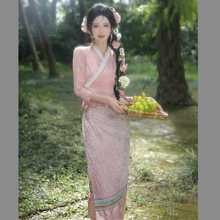 夏季云南旅游穿搭西双版纳傣族少数民族风粉色上衣裙子炸街套装女