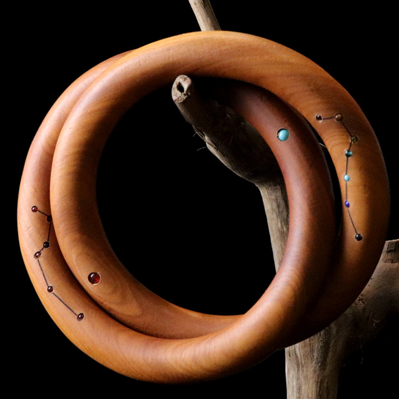 整木雕刻雷击枣木桃木乾坤圈手把件道家法器阴阳环北斗七星手镯