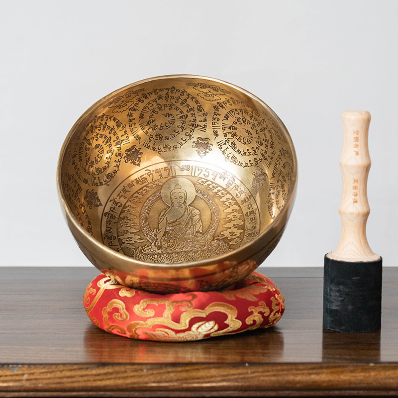 尼泊尔颂钵四臂观音文殊菩萨青铜雕刻佛像佛音钵铜磬佛音碗