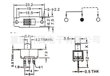 ss12f32两档三脚电源开关电器开关电池盒麦克风拨动开关推动开关
