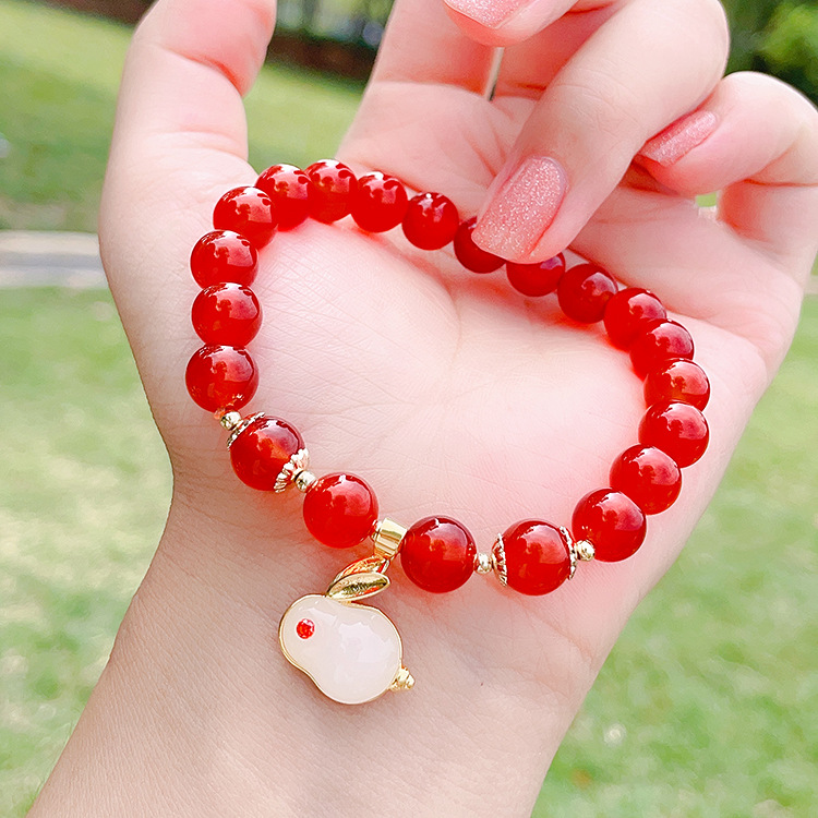 Natural Red Agate Beads Small Jade Rabbit Bracelet Female Rabbit Year of Birth Bracelet Jewelry New Year Gift Wholesale