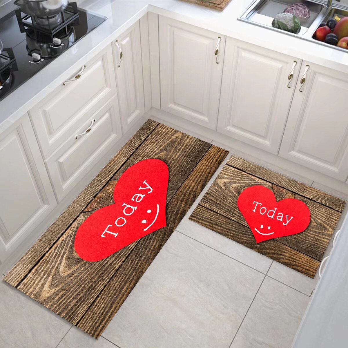 Cross-Border Valentine's Day Crystal Velvet Kitchen Two-Piece Set Carpet Printed Mat Bedside Cushions Doorway Floor Mat