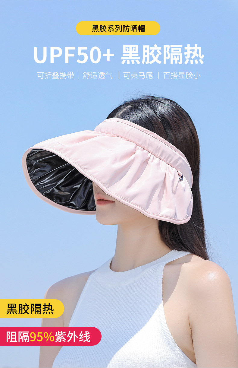 黑胶贝壳帽女士夏季遮阳防晒紫外线空顶轻薄骑车大檐遮脸太阳帽子