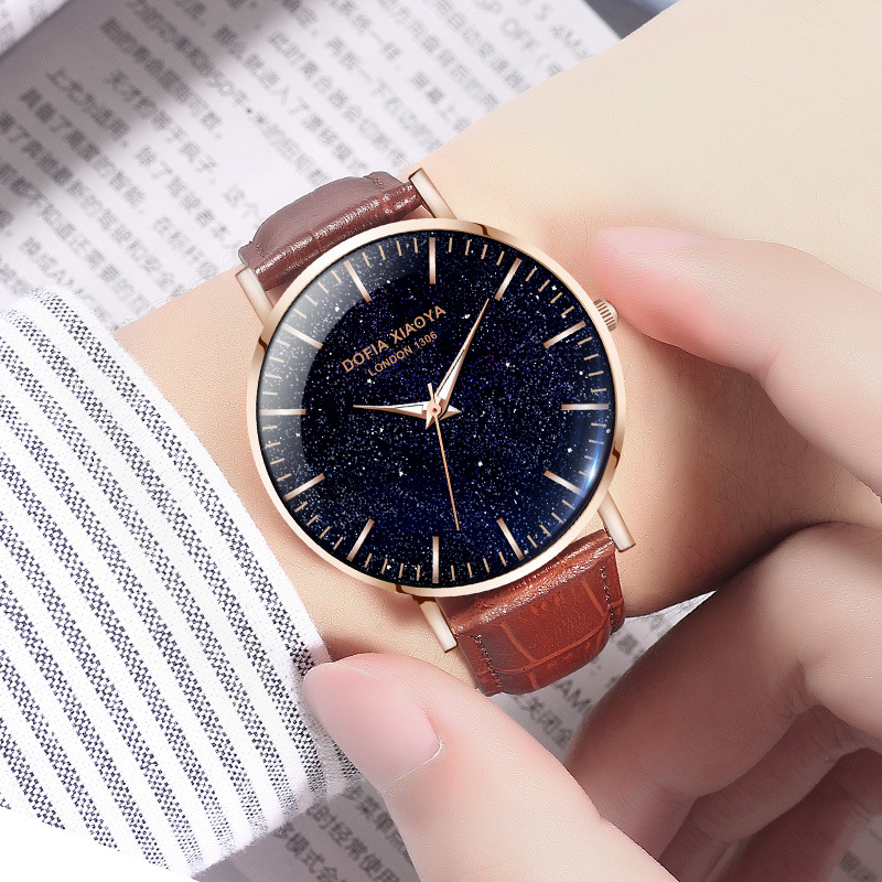 筱雅xiaoya星空夜光韩版皮带手表男士新款超薄手表1306