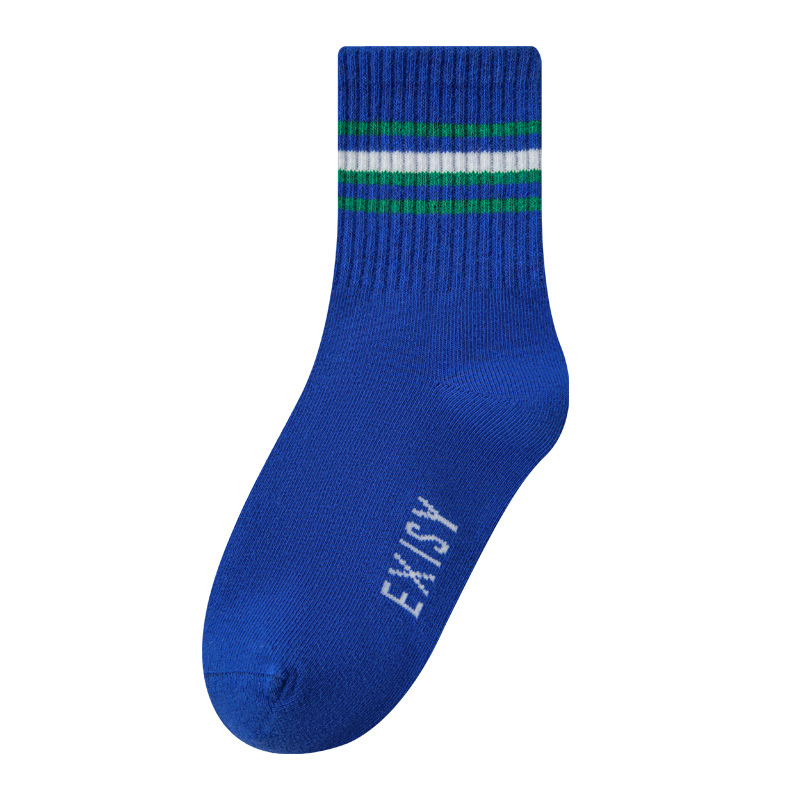 Children's Socks Boys' Spring and Autumn Cotton Mid-Calf Length Socks Striped Fashionable Youth College Style Boys' Sports Cotton Socks