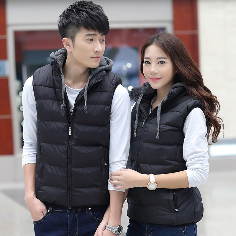 批发男女款秋冬马甲情侣连帽休闲坎肩外套跨境青少年可脱帽棉马甲