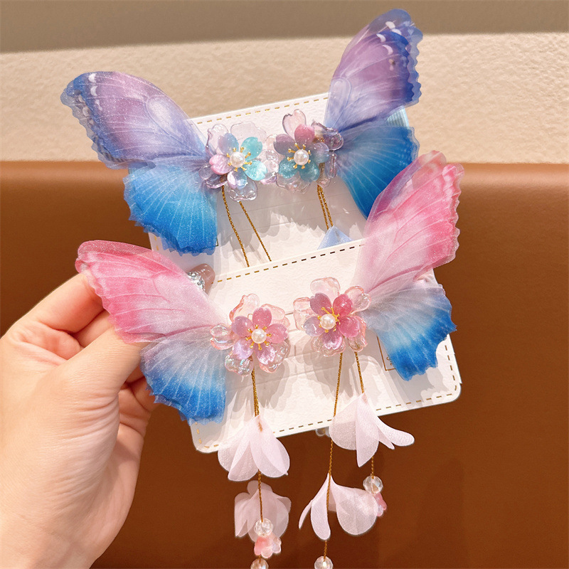 Children's Bow Headdress for Han Chinese Clothing Girls Hair Accessories Antique Hairpin Ancient Costume Fairy Tassel Hairpin with Accessories Clip