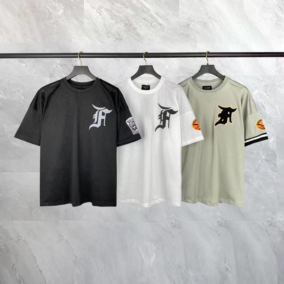 fog fear of god第五季网眼刺绣徽章短袖t恤 高街男女休闲宽松tee