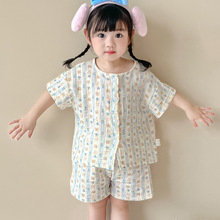 韩版儿童睡衣套装纯棉薄款宝宝棉纱家居服男童女童呼吸短袖空调服