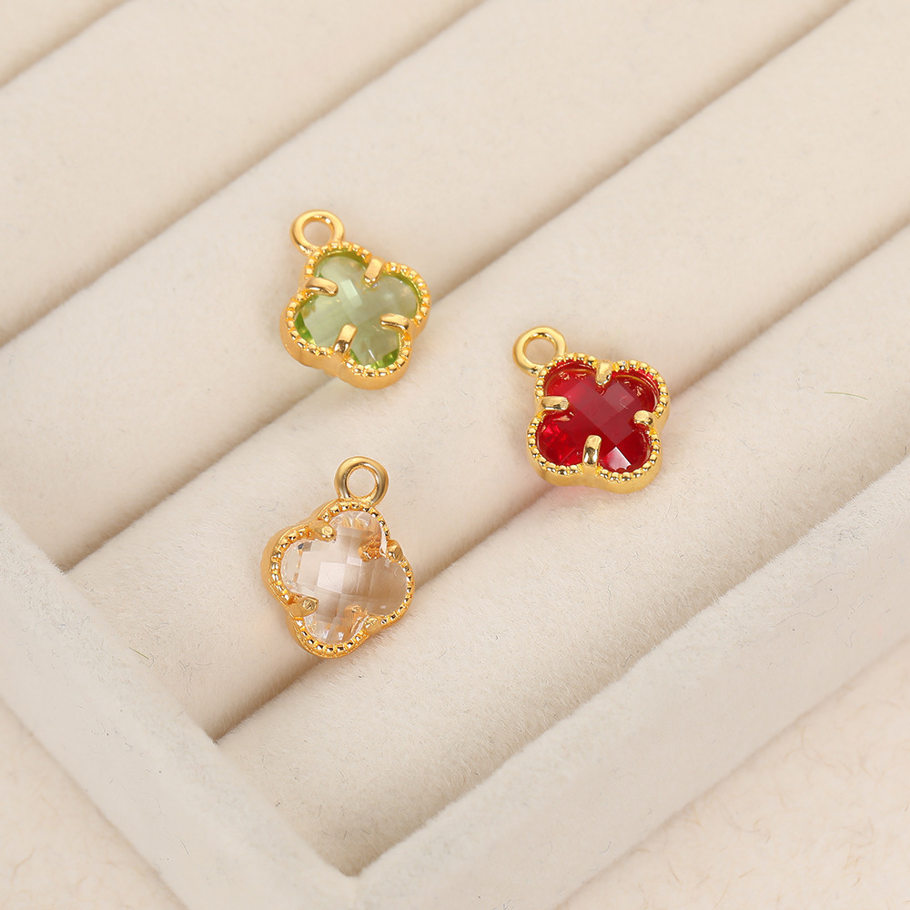 彩色水晶四叶草吊坠配件饰品手链挂件diy耳环项链合金饰品配件