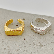 韩版ins个性设计一字凹凸面戒指女开口冷淡风创意不规则纹理戒指