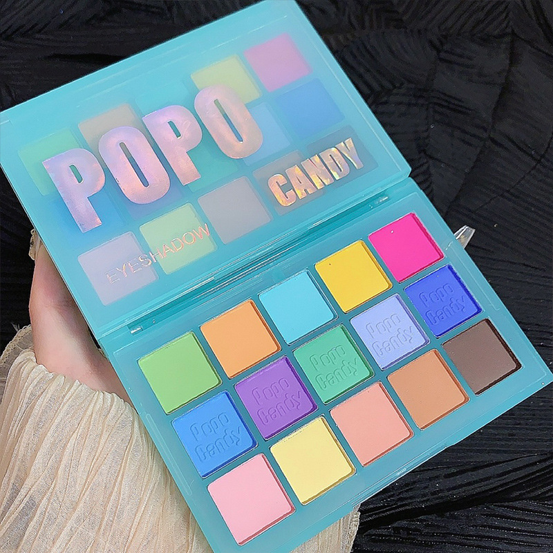 Popo Candy Fifteen Color Macaron Eye Shadow Plate Mint Green Candy Color Tiktok Cross Border Eye Shadow