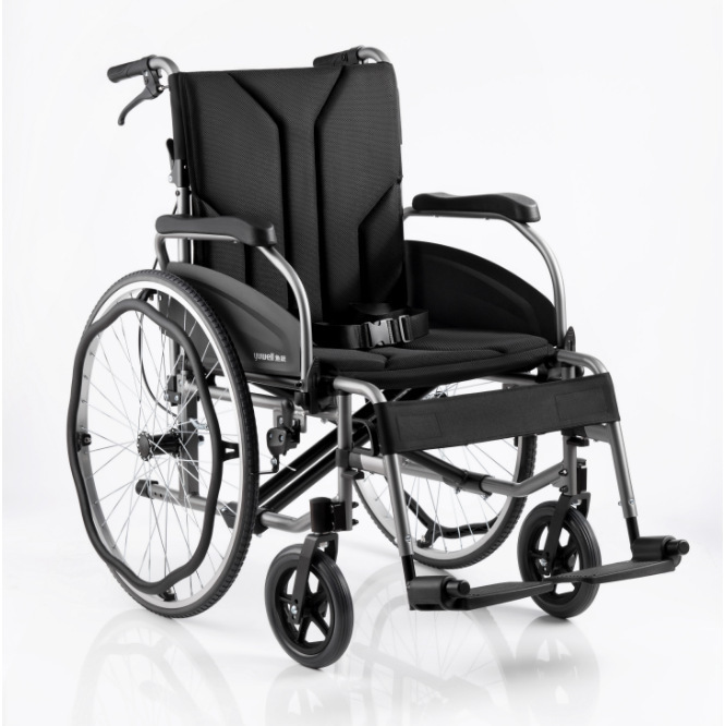 鱼跃铝合金轮椅车折叠轻便老年人大体重胖人专用h065c代步手推车