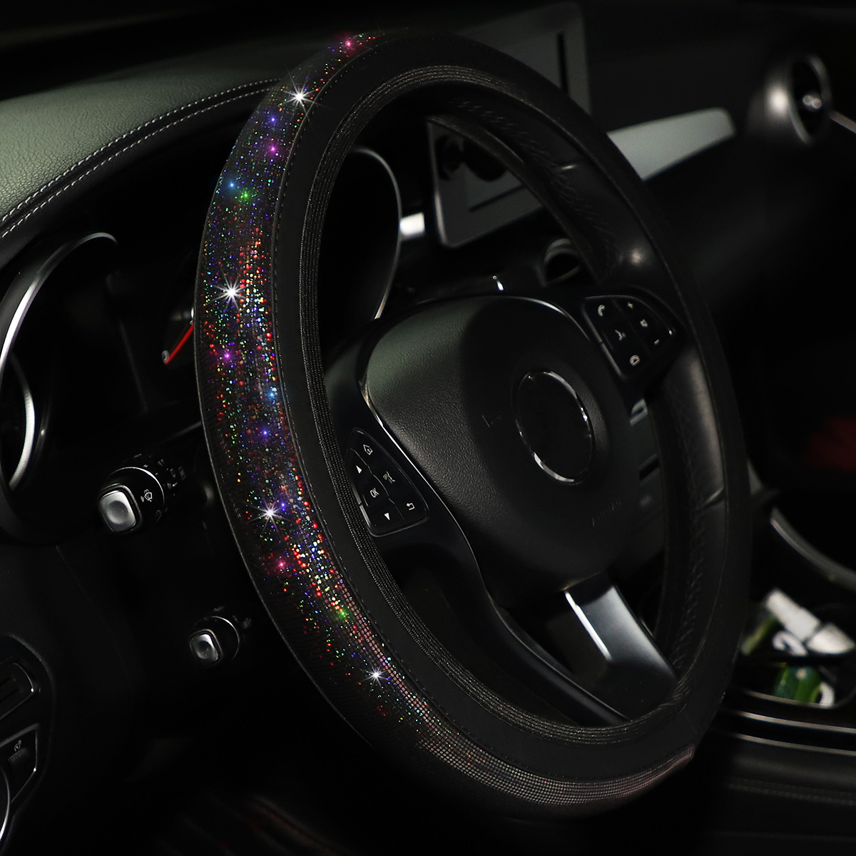 Car Steering Wheel Cover Colorful Color Matching Imitation Diamond without Inner Ring Elastic Band Elastic Handle Cover AliExpress Amazon Women