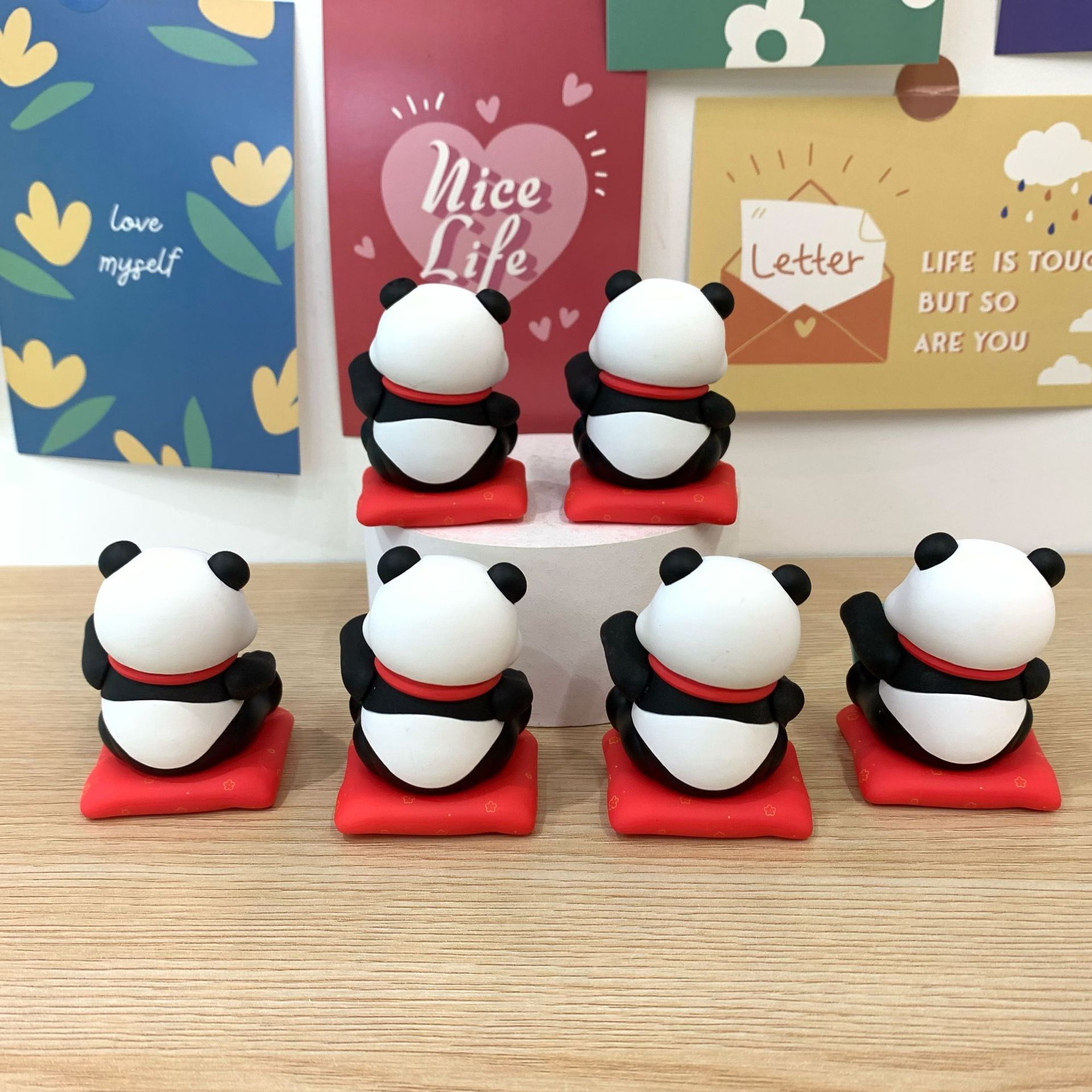 New 6 Panda Keychain Cute Cartoon Blessing Panda Doll Students' School Bag Pendant Souvenir Toy