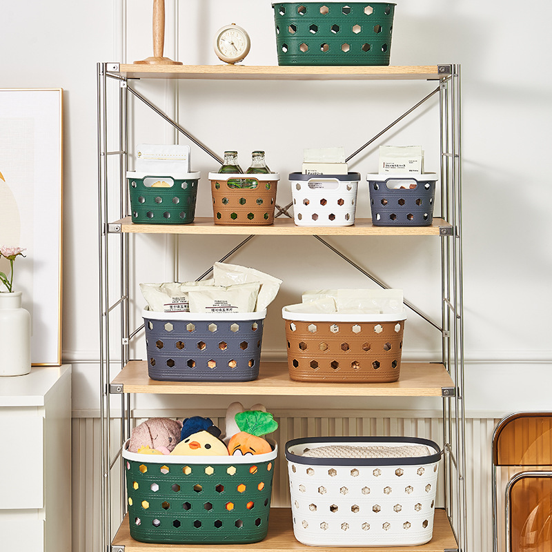 Oval Hexagonal Leather Pattern Storage Basket Plastic Pp Shelf Sundries Organizing Small Basket Kindergarten Storage Basket