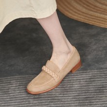 秋季新款深口羊猄皮乐福鞋2021低跟圆头一脚蹬通勤女单鞋大小码
